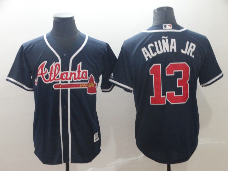 Men Atlanta Braves 13 Acuna jr Blue Game MLB Jersey